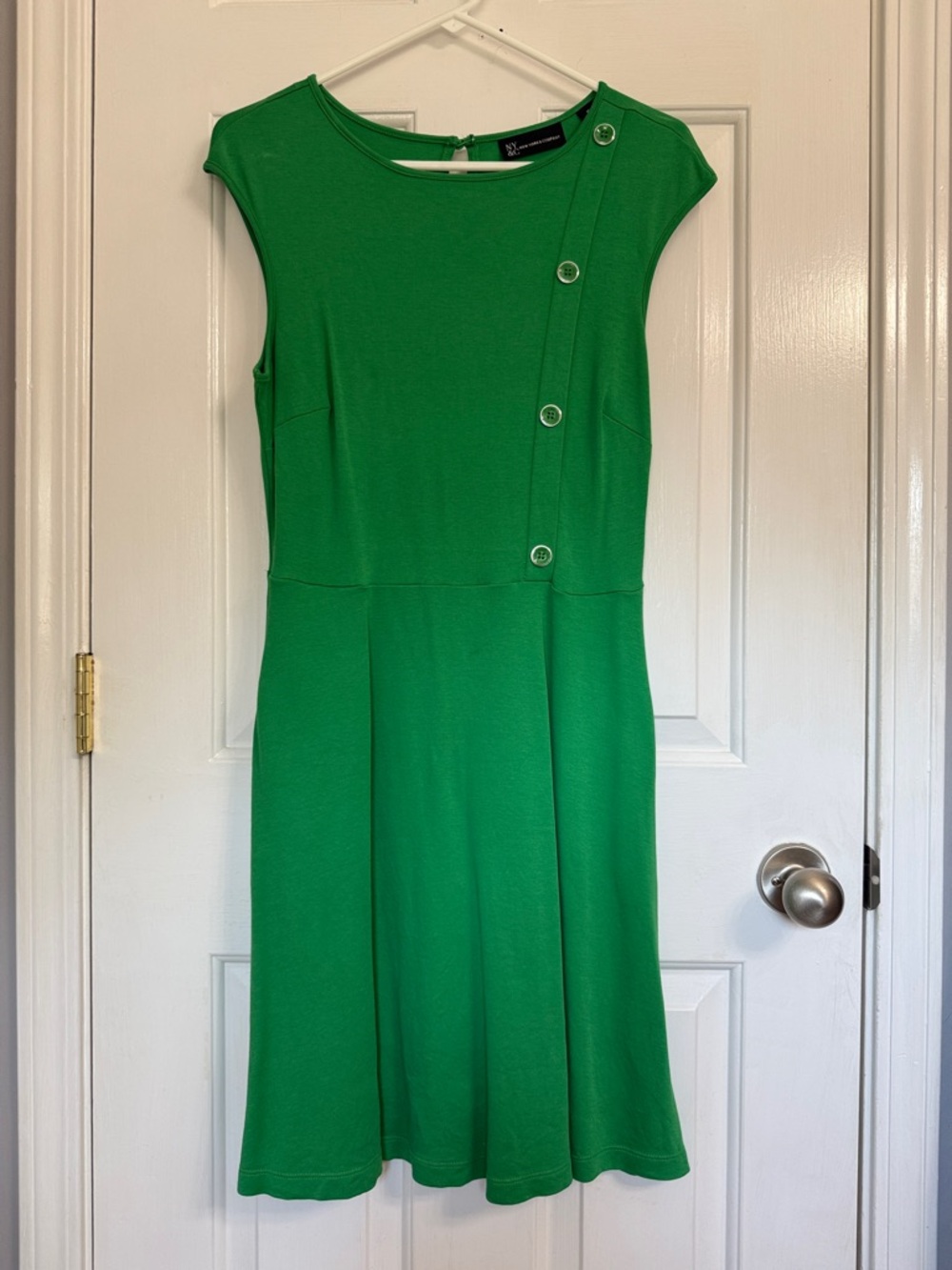 New York & Company Kelly Green Cap-Sleeve Midi Dress with Button Placket
